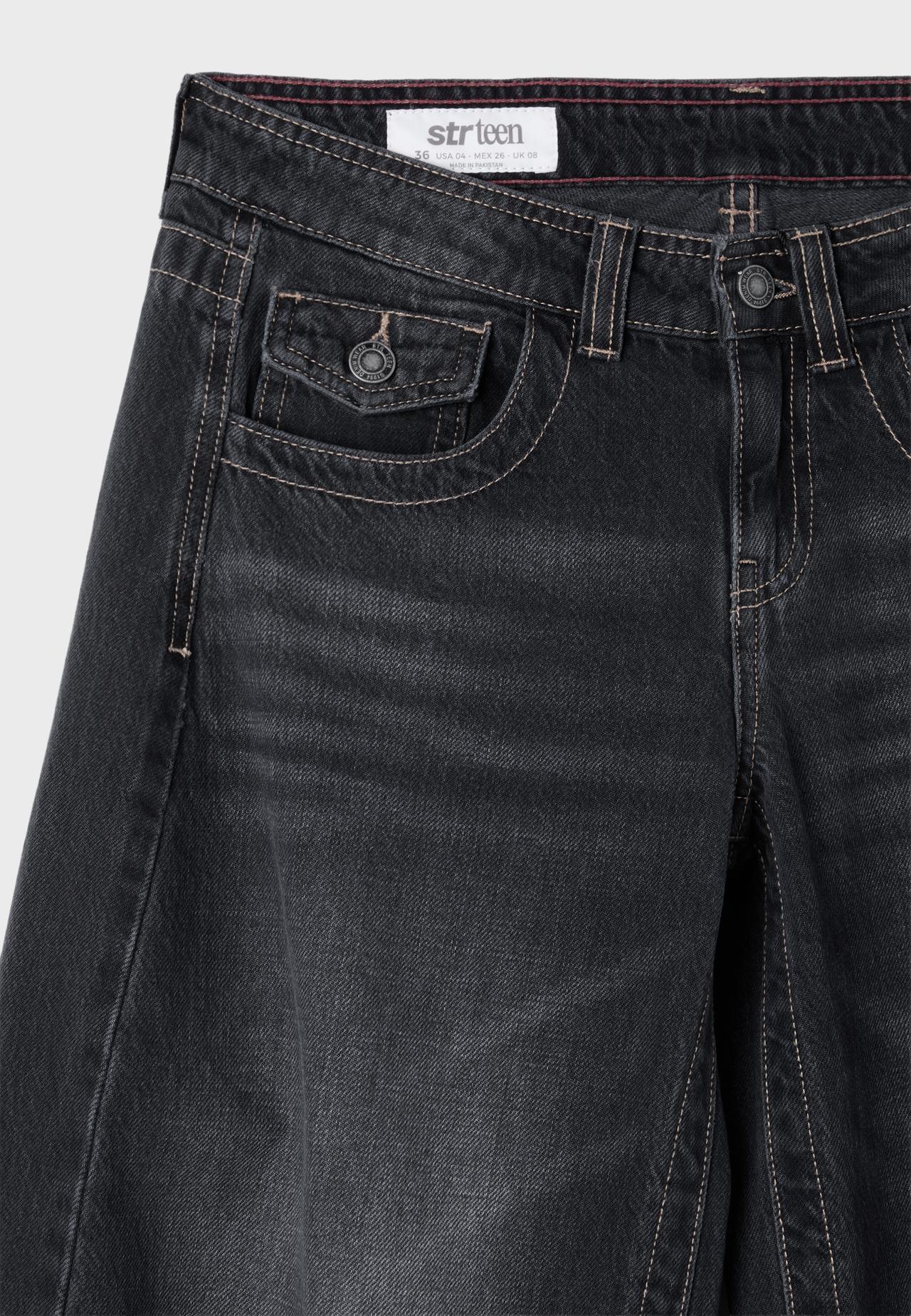 Low-rise barrel jeans — DARK GREY DENIM WASH