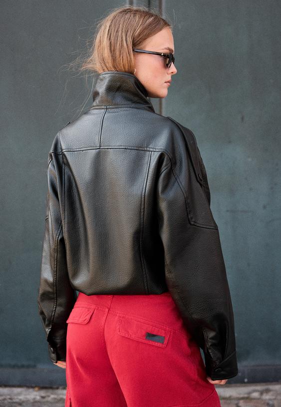 giacca biker oversize in finta pelle