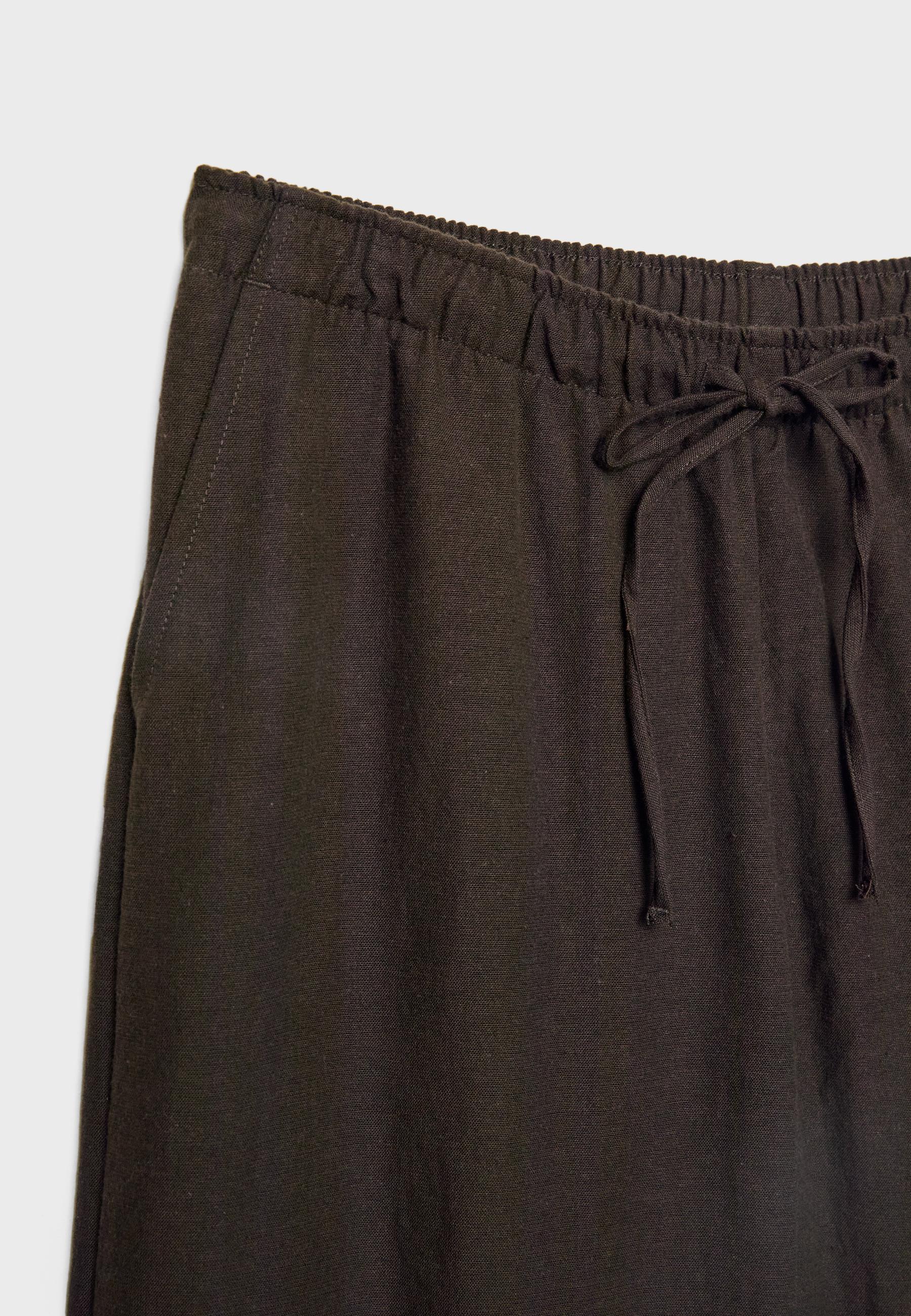 Linen-effect drawstring trousers — Brown
