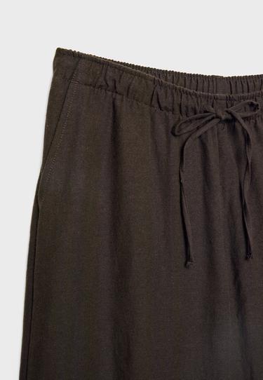 Linen-effect drawstring trousers — Brown 6