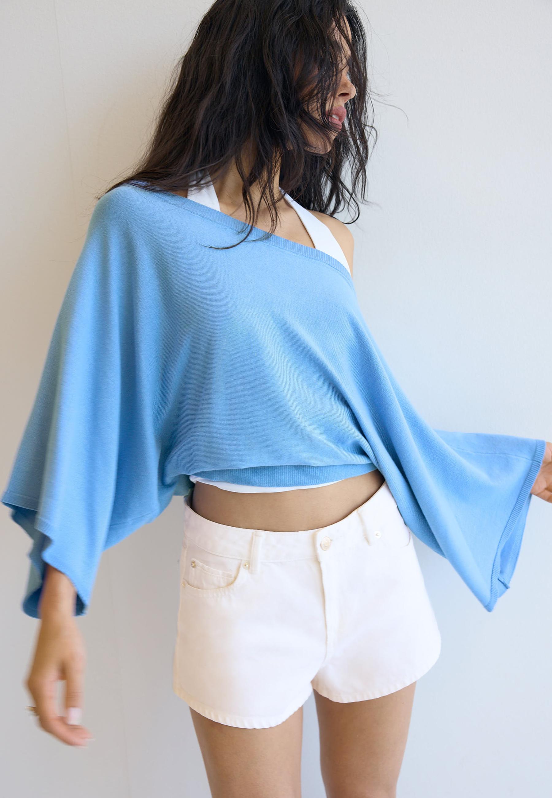 Wide sleeve knit sweater — Royal blue