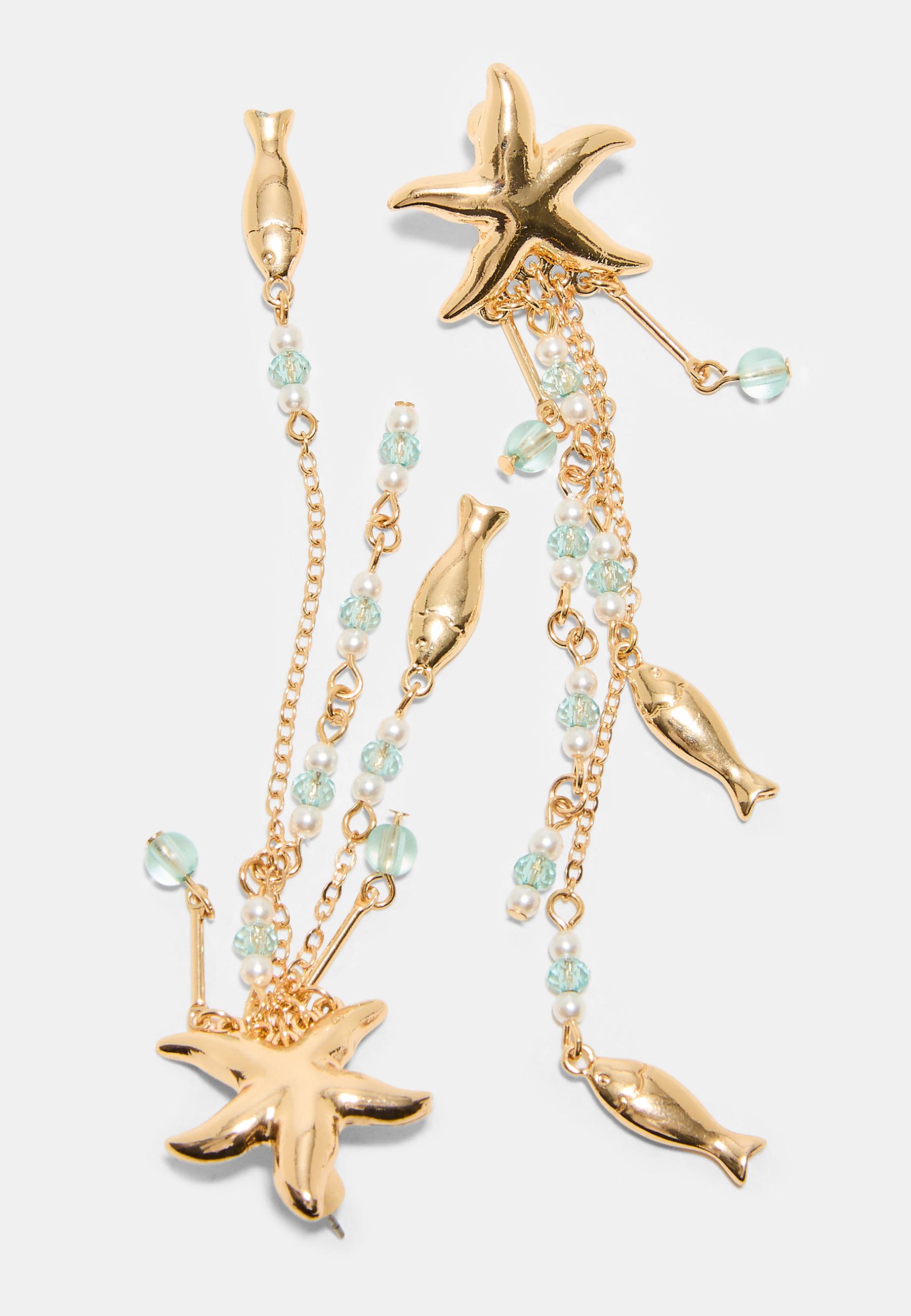 Cascading star earrings — Blue