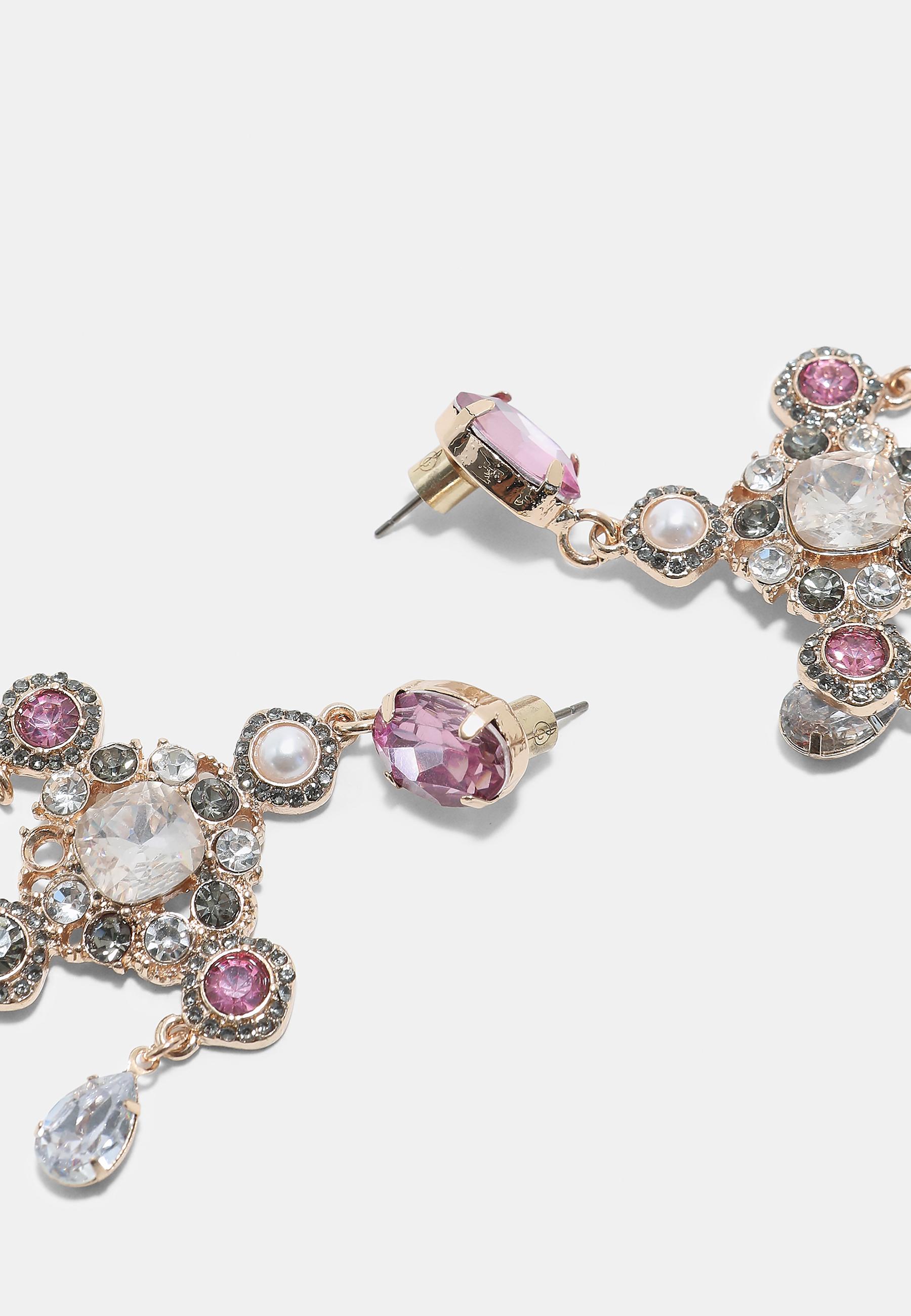 Jewelled cross earrings — Khaki