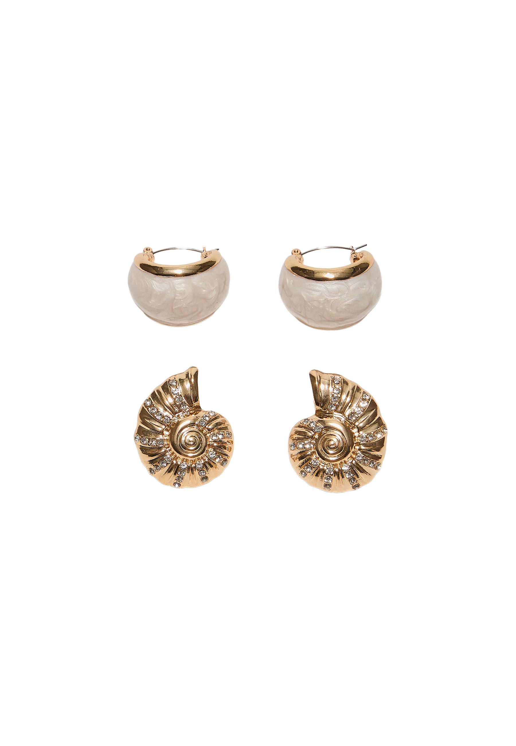 Set of 2 enamelled seashell earrings — Gold