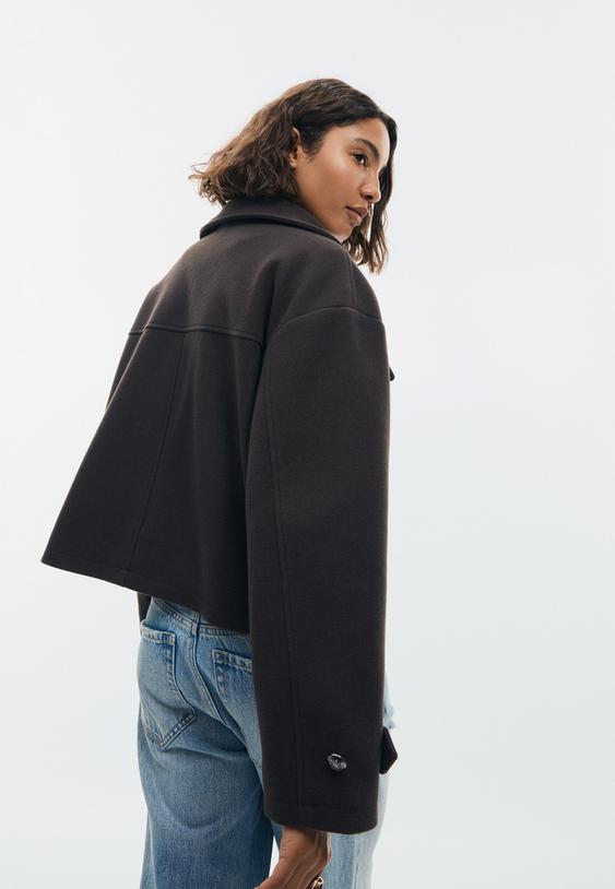 Stradivarius Soft-Touch Crossover High Neck Jacket Brown L