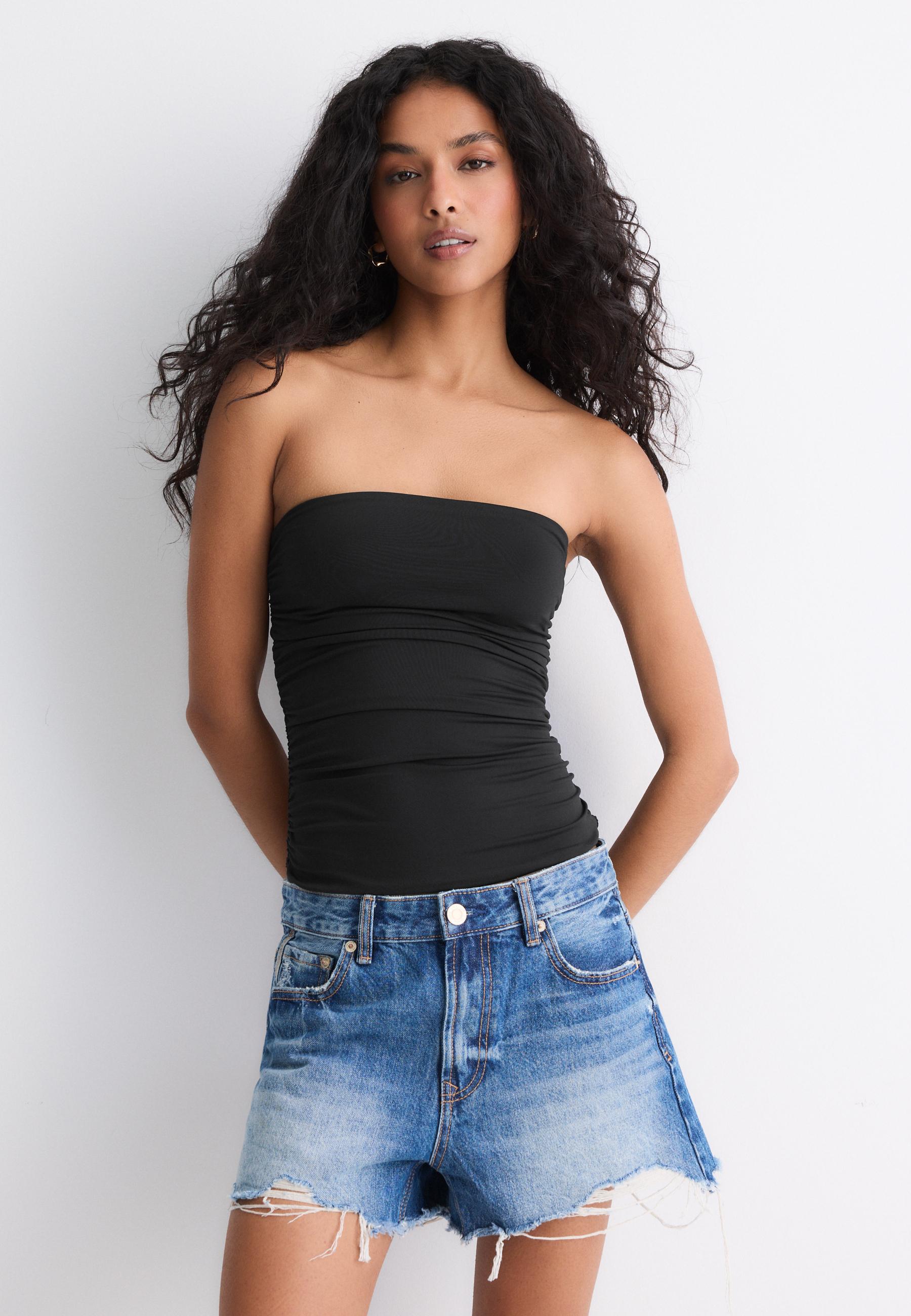 Gathered bandeau top — Black