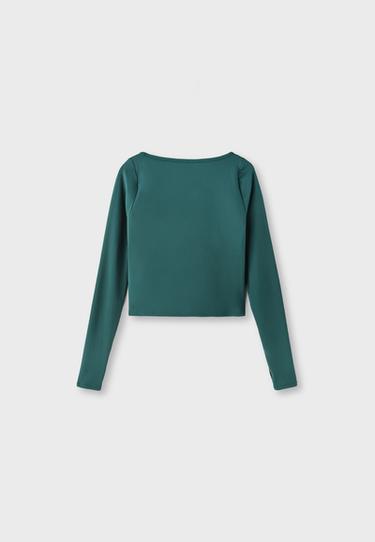 Long sleeve top with boat neck and cups — Khaki 8