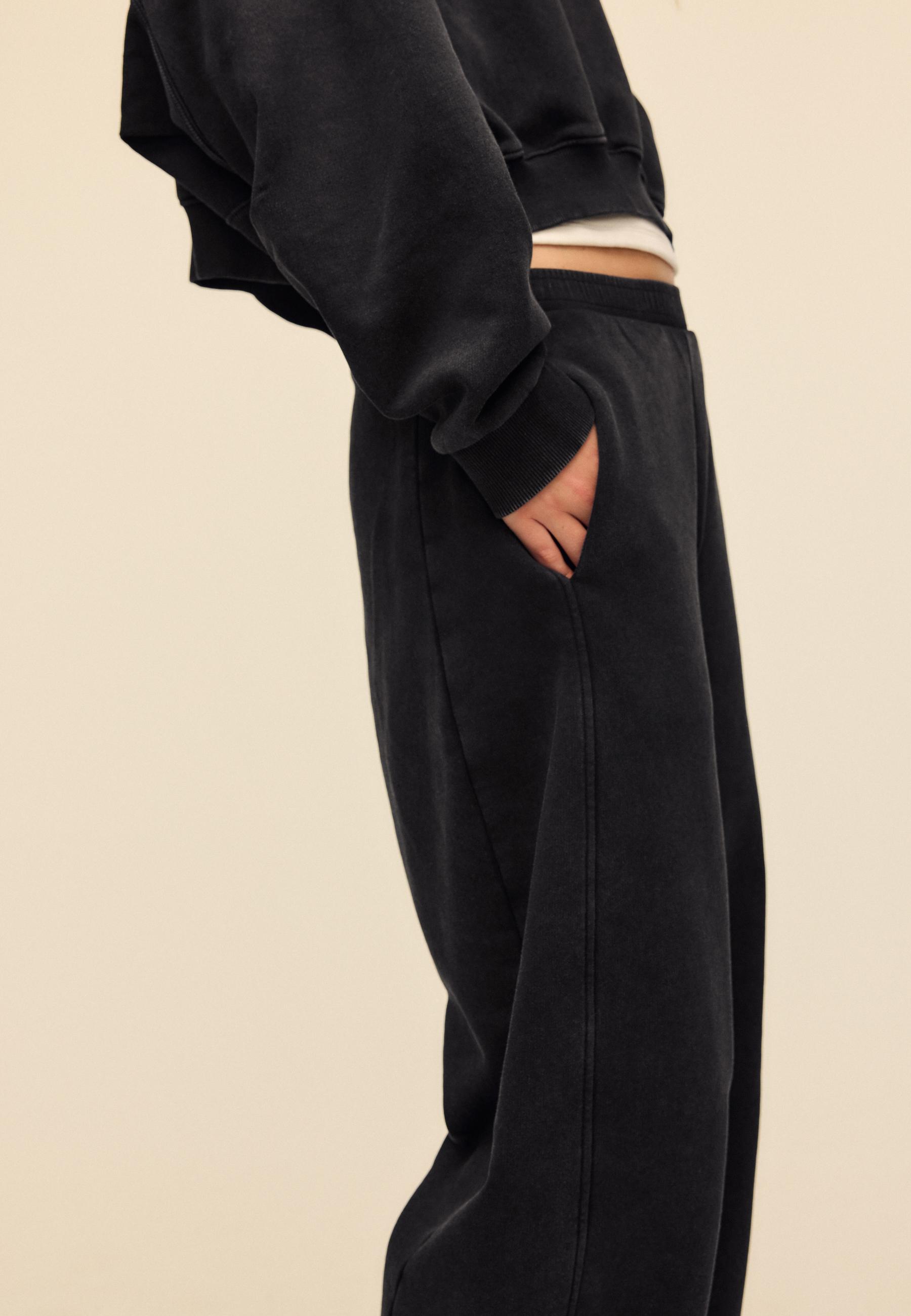 Soft-touch acid wash fleece jogger trousers — Dark grey