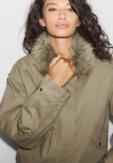 Faux fur collar jacket — Stone 4