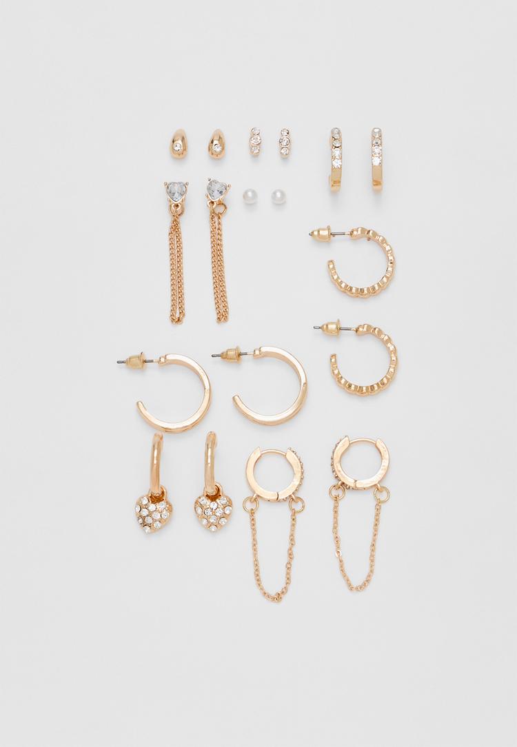 set 9 pendientes aros y brillos