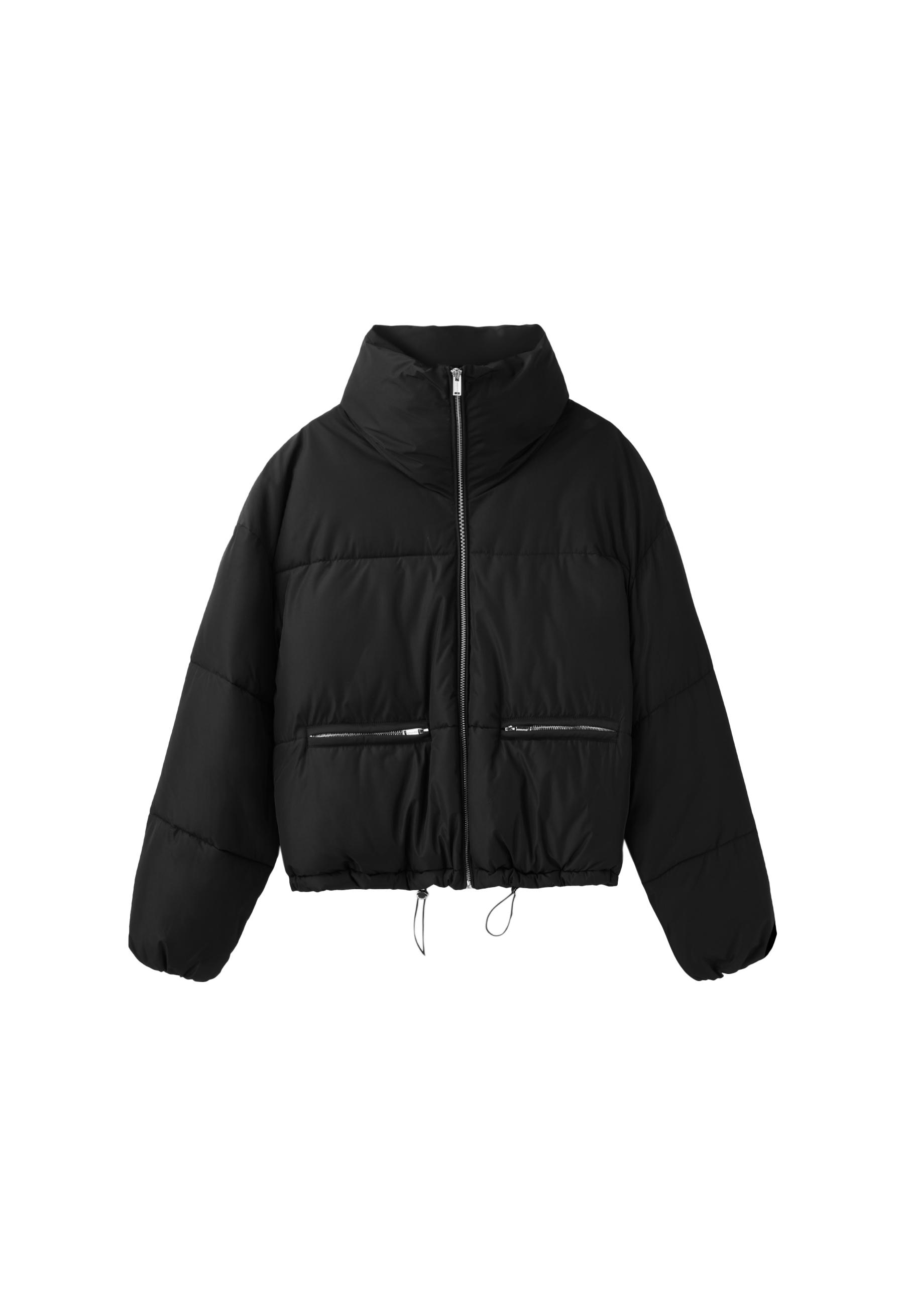 Cropped high-neck padded jacket — Black