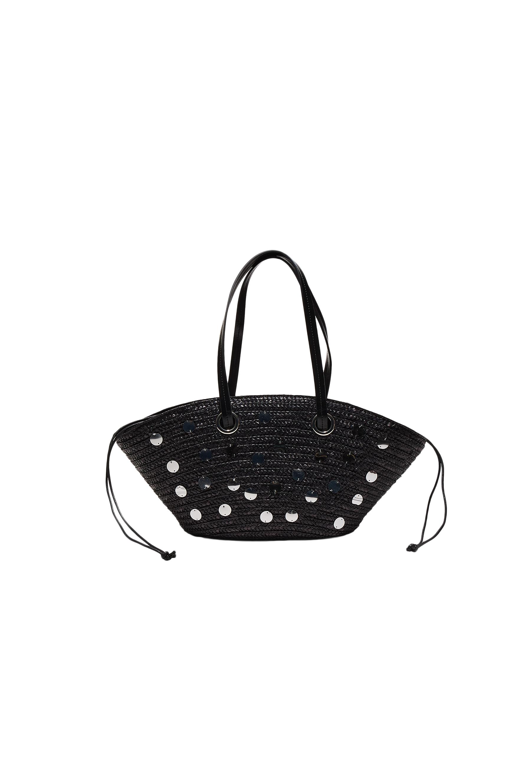 Sequinned basket shoulder bag — Black