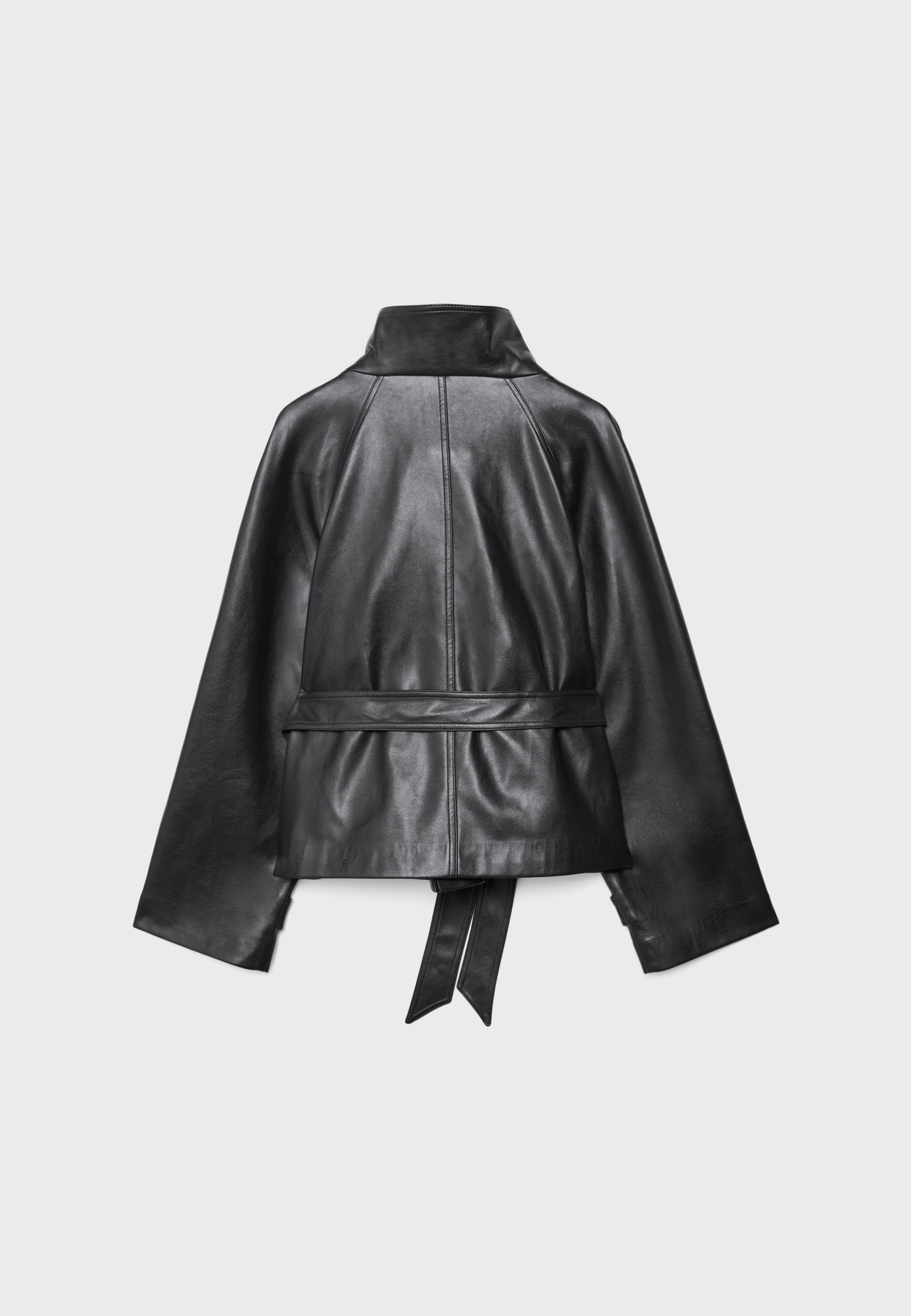 High neck leather effect trench coat