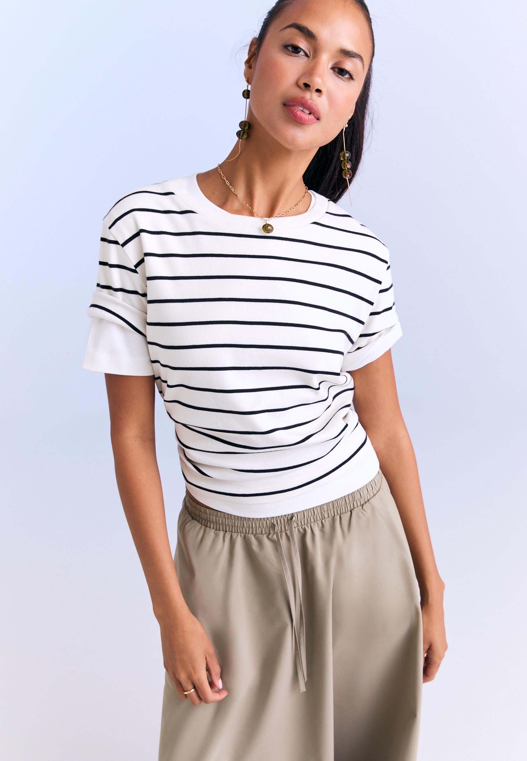 Basic heavy weight striped regular fit T-shirt — Ecru