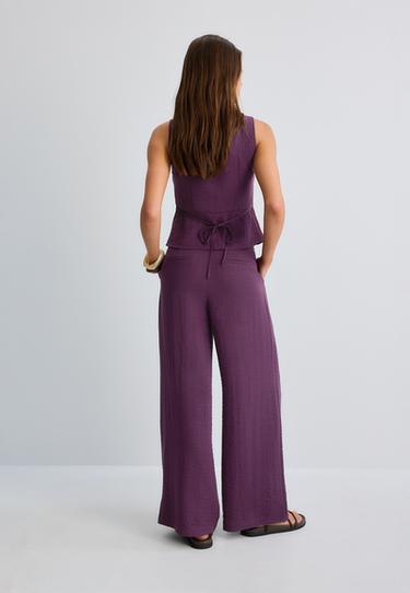 Adjustable rustic wide-leg button trousers — Purple 5