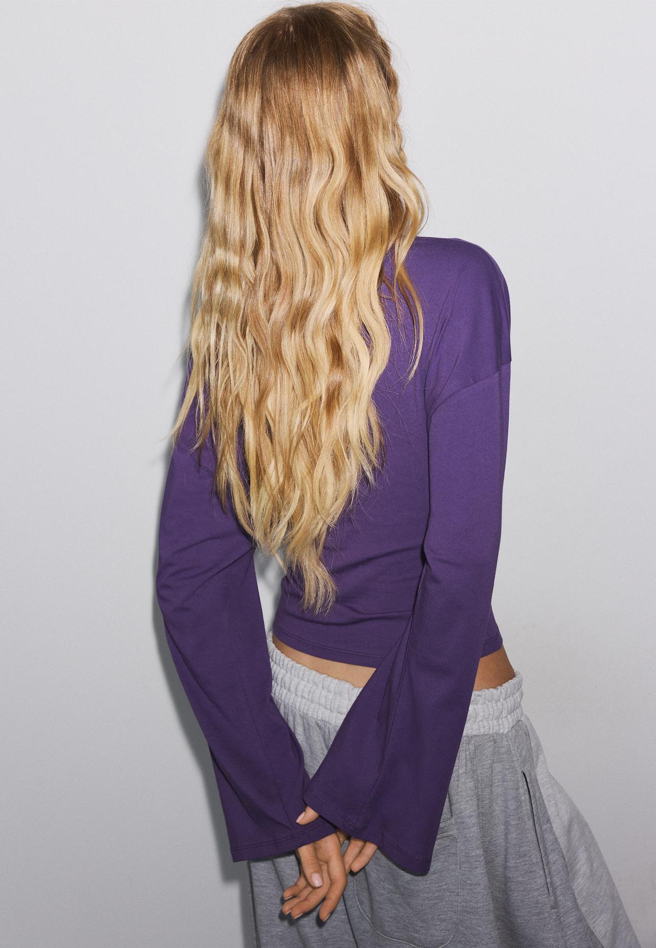 V-neck long sleeve Japanese-style top — Purple