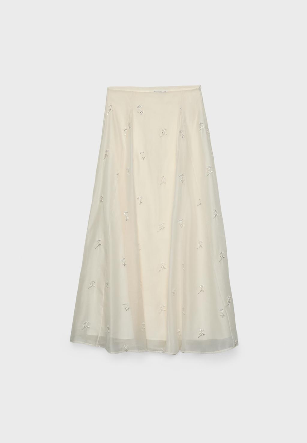 Jupe midi organza avec broderies