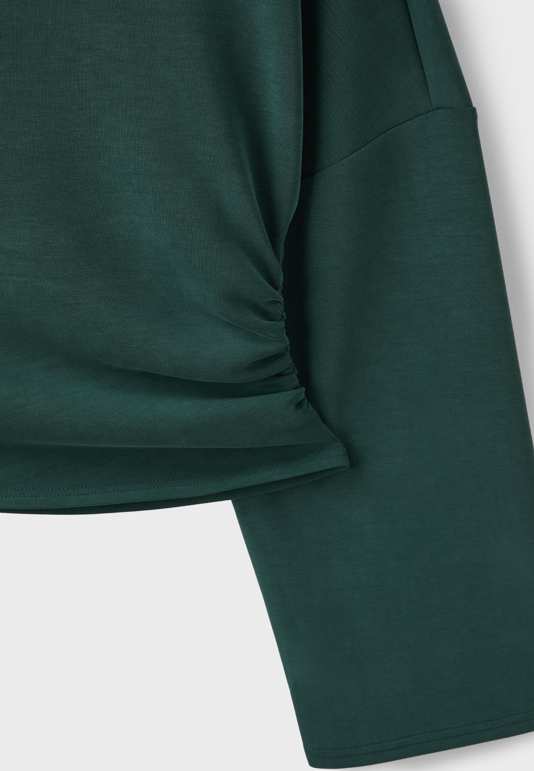 Soft-touch ruched asymmetric sweatshirt — Khaki