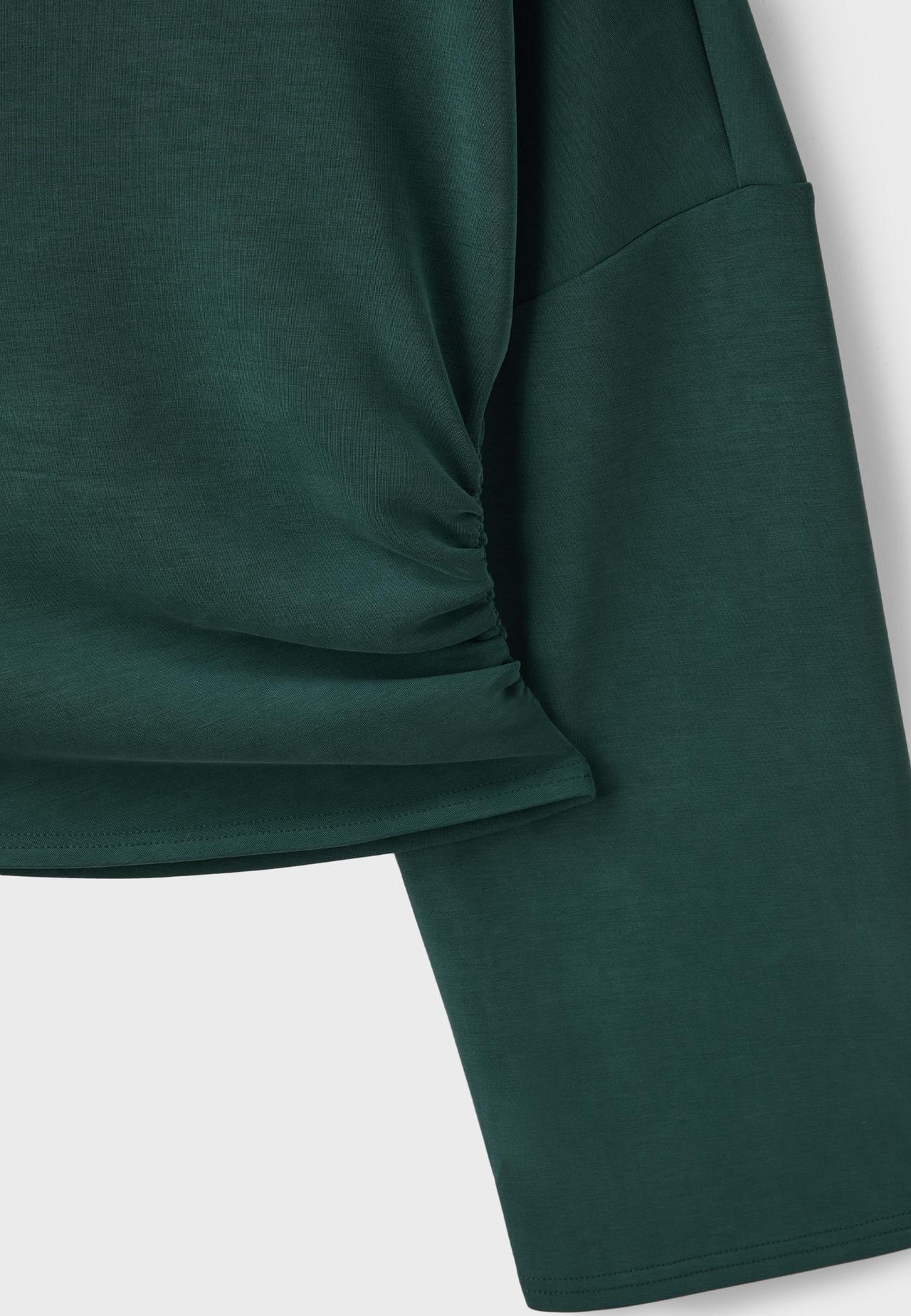 Asymmetric soft-touch ruched sweatshirt — Khaki