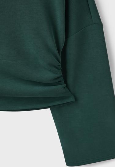Asymmetric soft-touch ruched sweatshirt — Khaki 9
