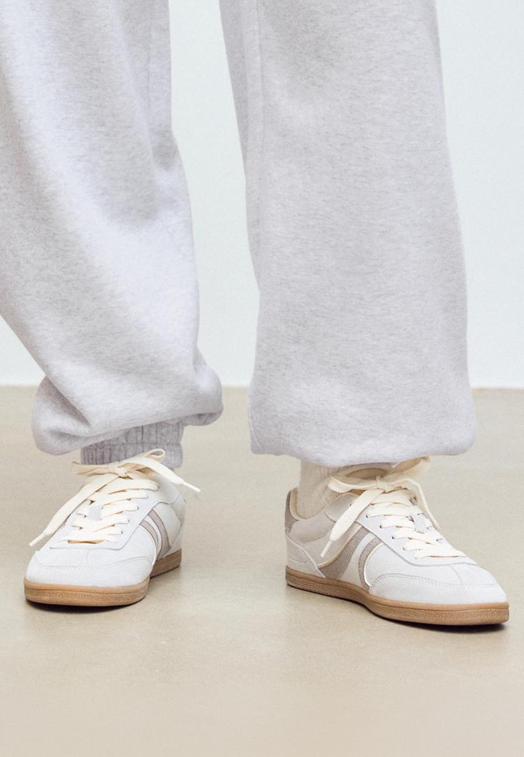 S011 Retro leather trainers — GREY