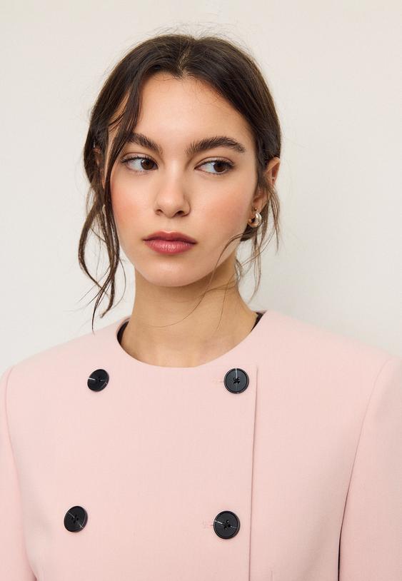 Stradivarius Round Neck Cropped Blazer Pastel Pink Xl