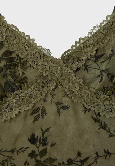 Fitted flocked lace top — Khaki 9