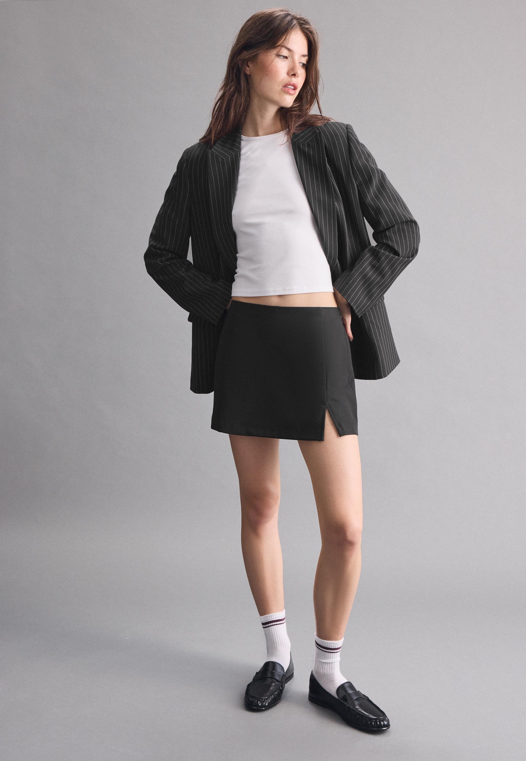 Straight striped button blazer — Black
