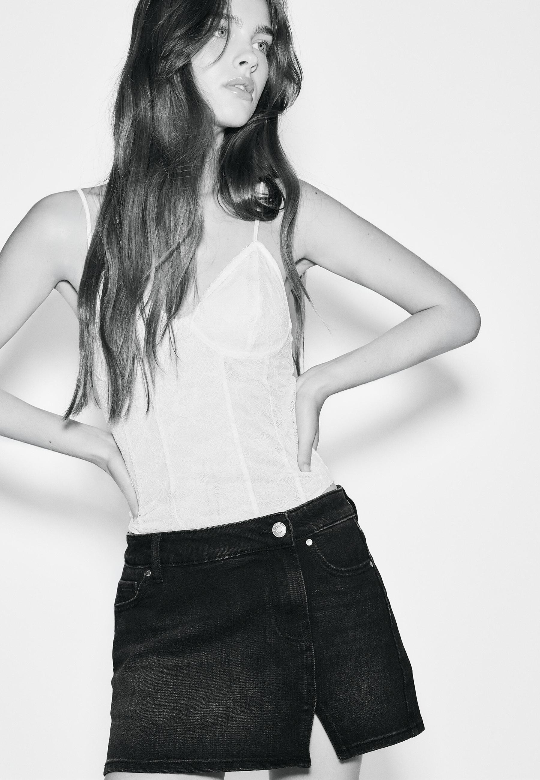 Mini crossover skort — BLACK DENIM WASH