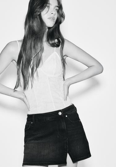 Crossover mini skort — BLACK DENIM WASH 6