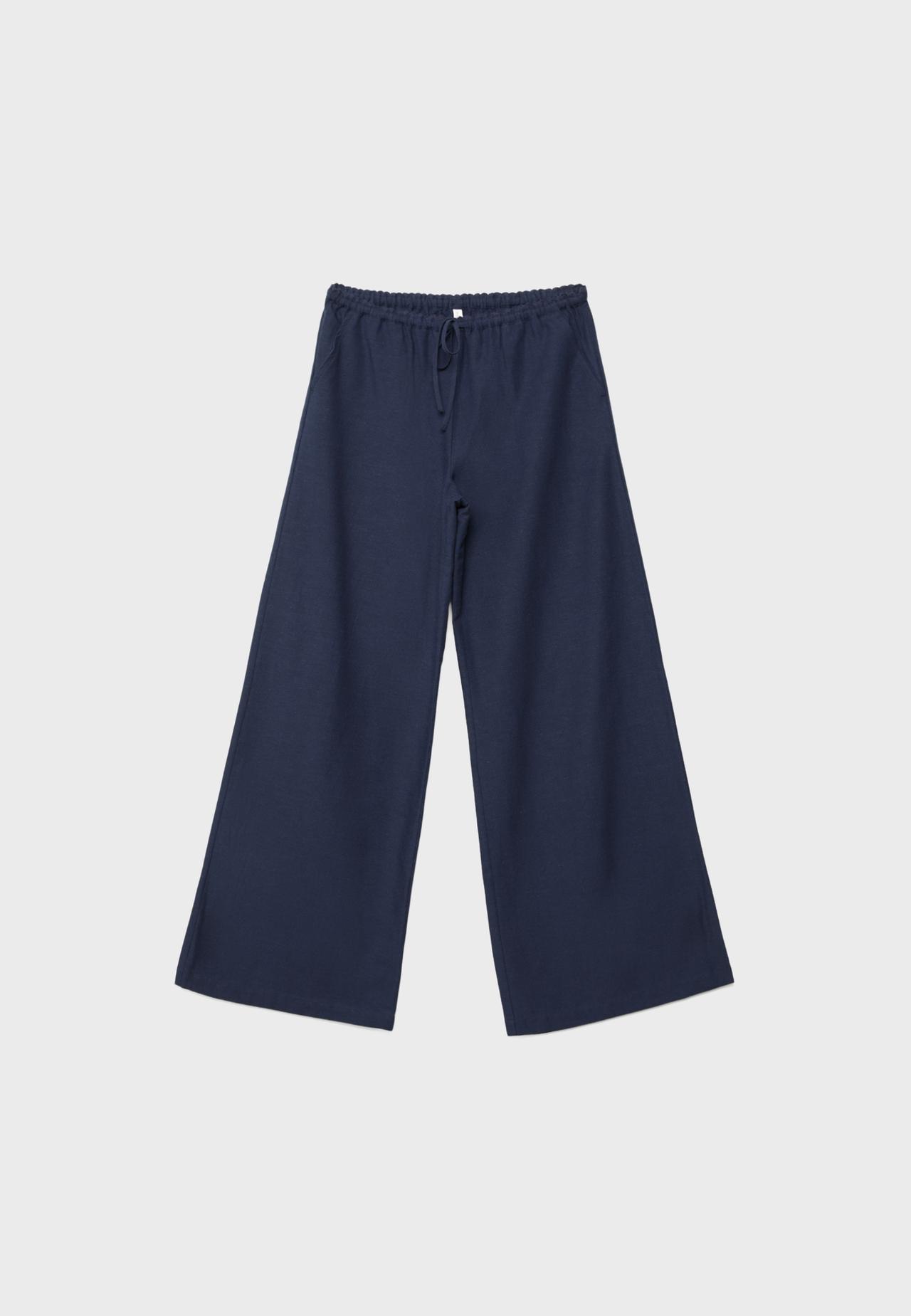 Wide-leg linen-effect trousers — Dark blue