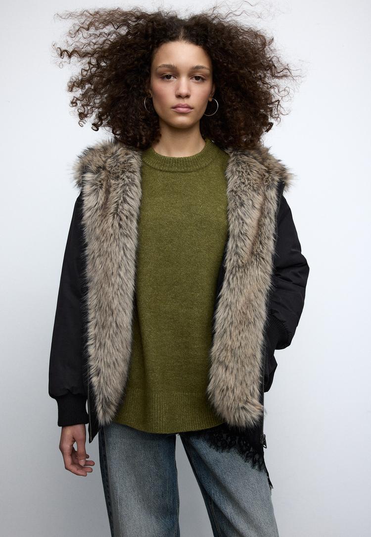 blouson bomber matelass%C3%A9 %C3%A0 capuche fausse