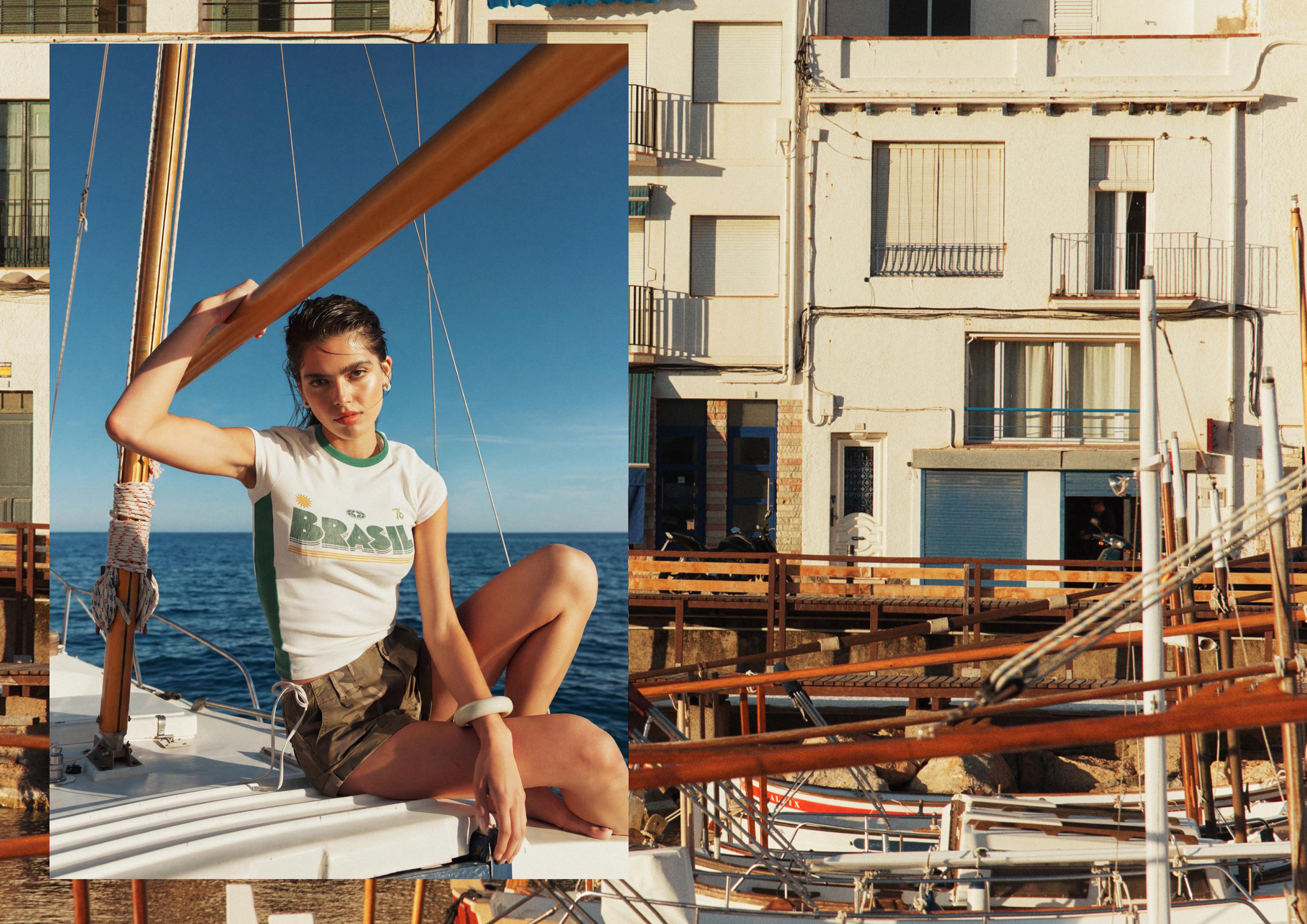 Contrast neck T-shirt with slogan — Green