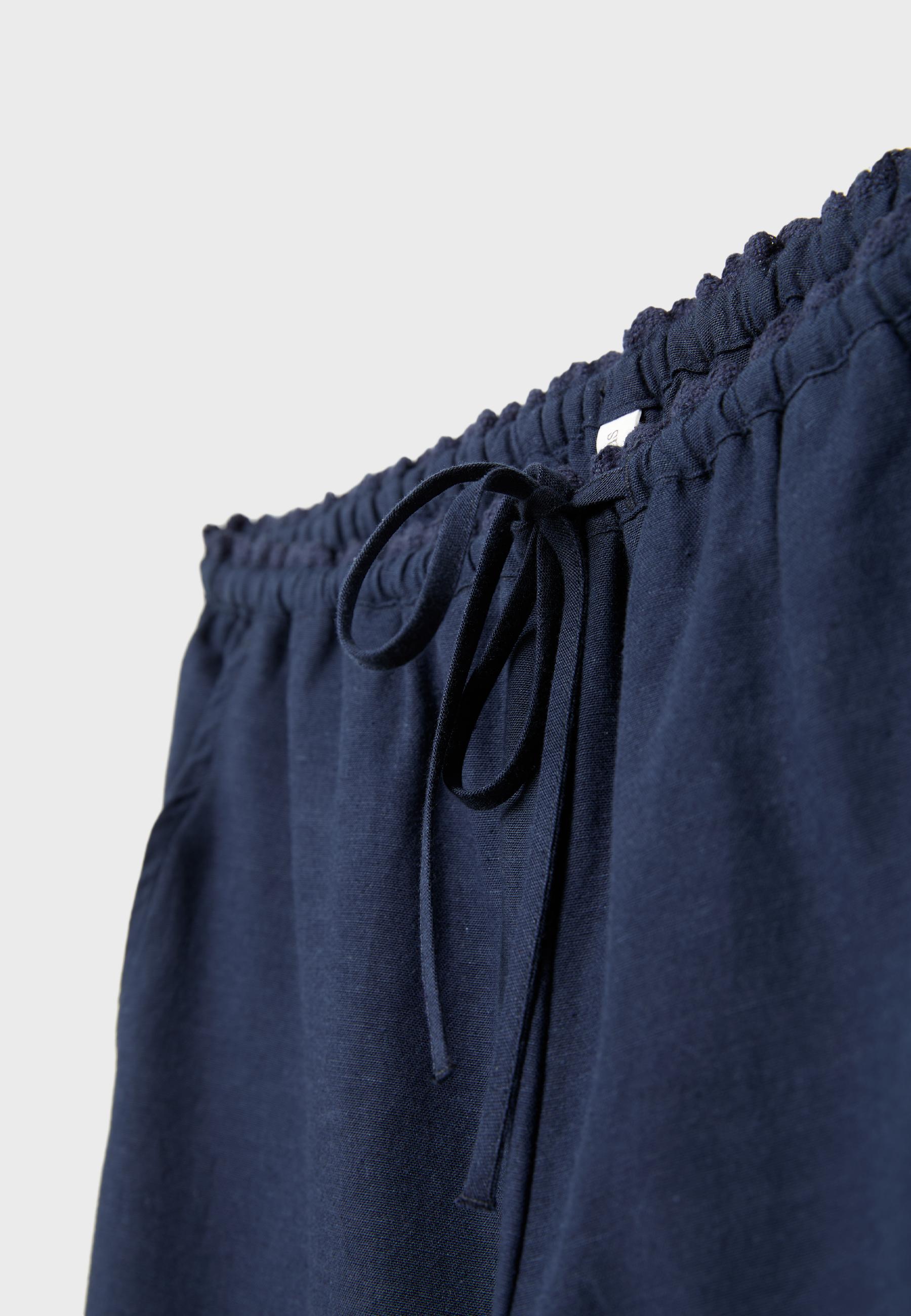 Wide-leg linen-effect trousers — Dark blue
