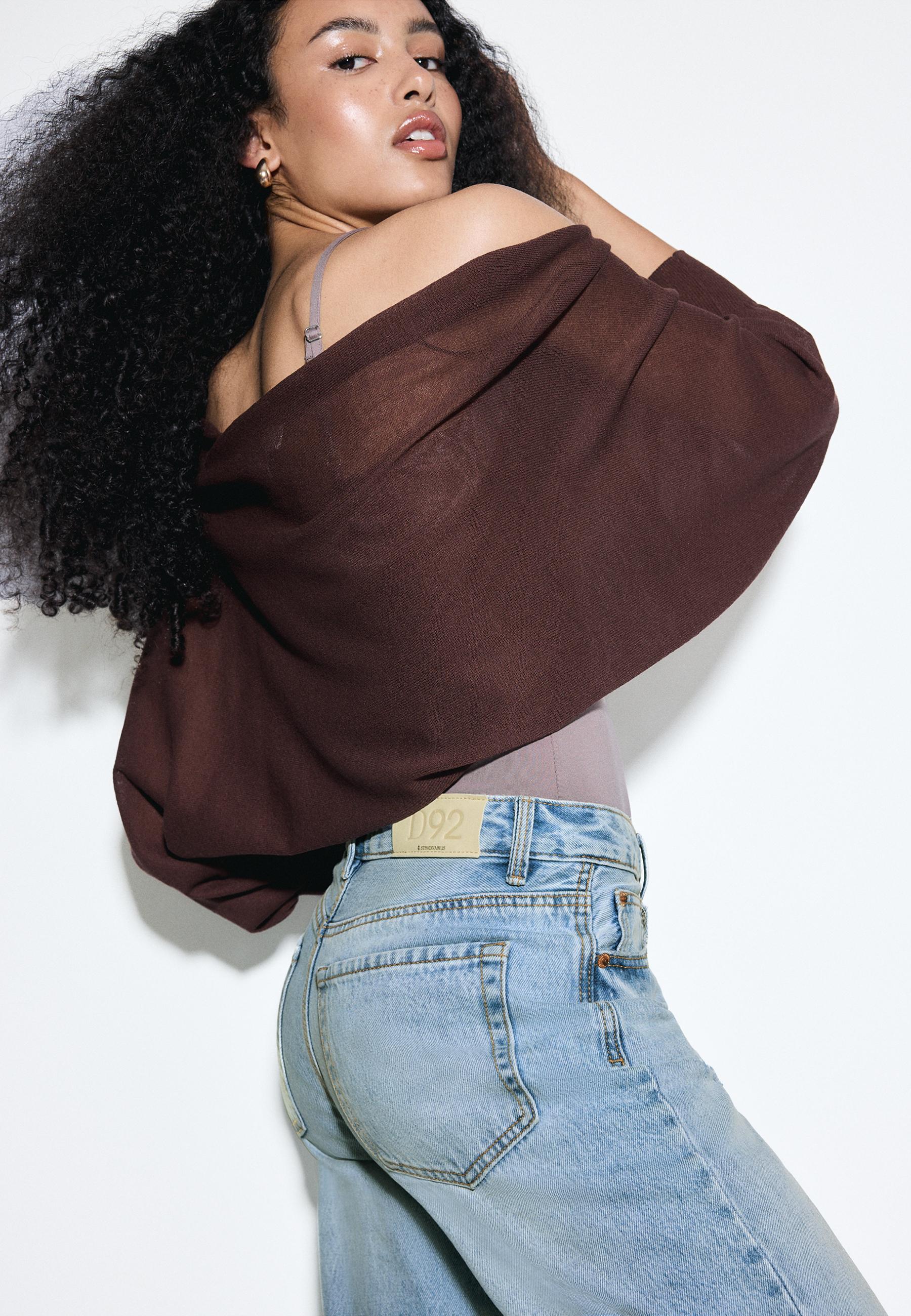 D92 Ripped straight wide-leg jeans — MEDIUM BLUE DENIM