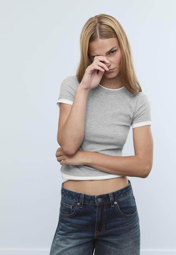 t shirt met dubbel contrast