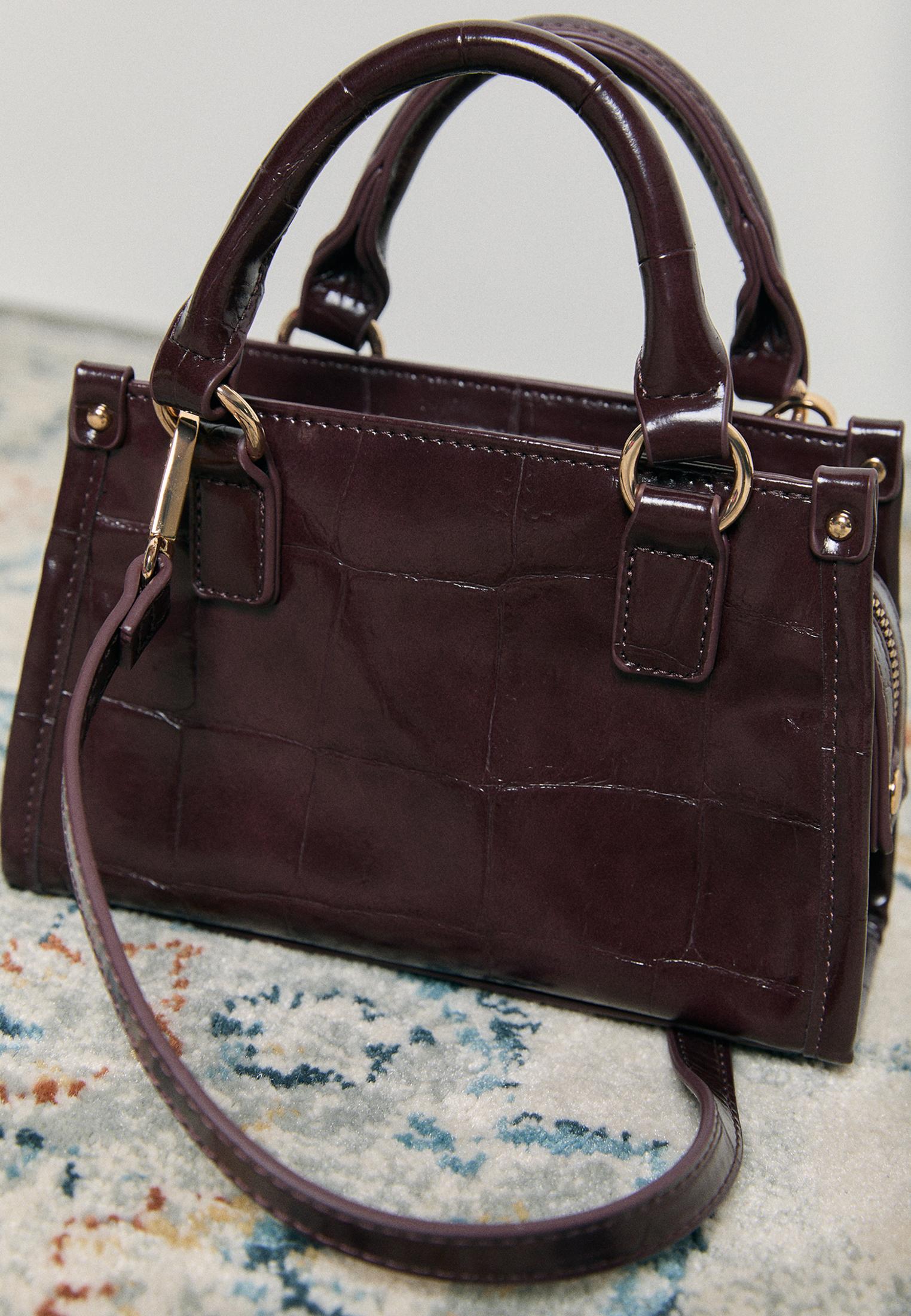 Mini tote crossbody bag with coconut effect — Burgundy