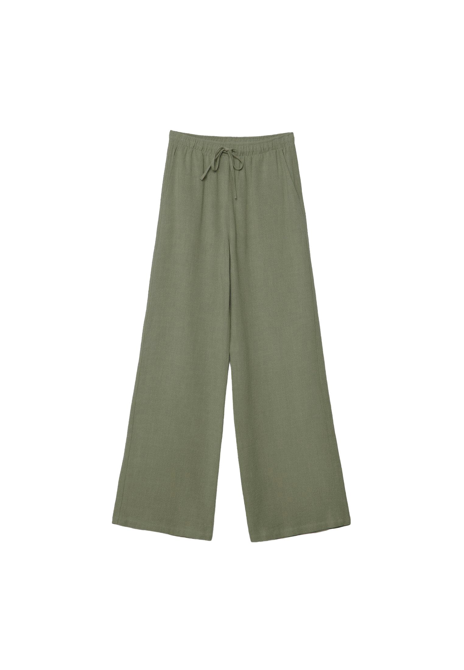 Straight-leg linen-look trousers — Khaki