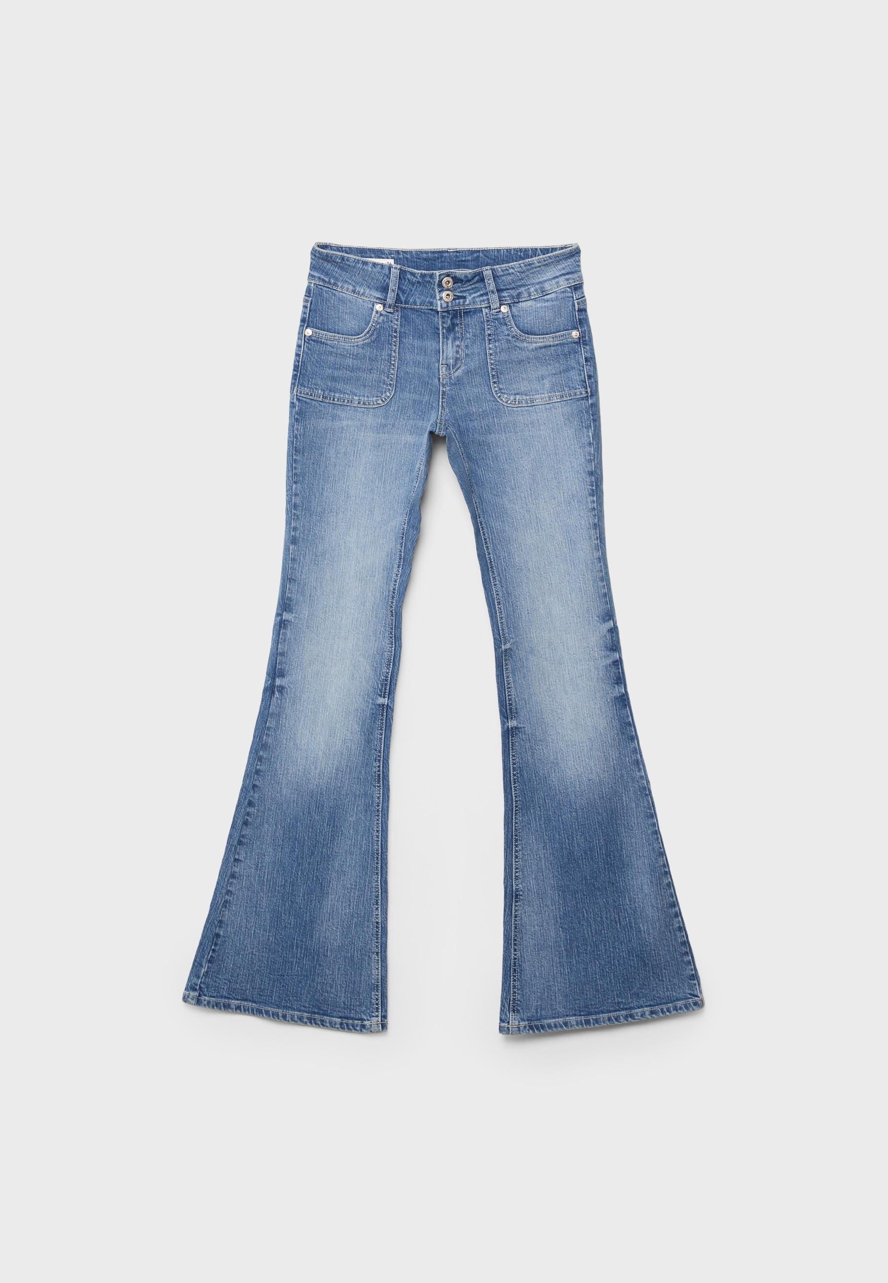 Low-rise jeans with seam pockets — MEDIUM BLUE DENIM