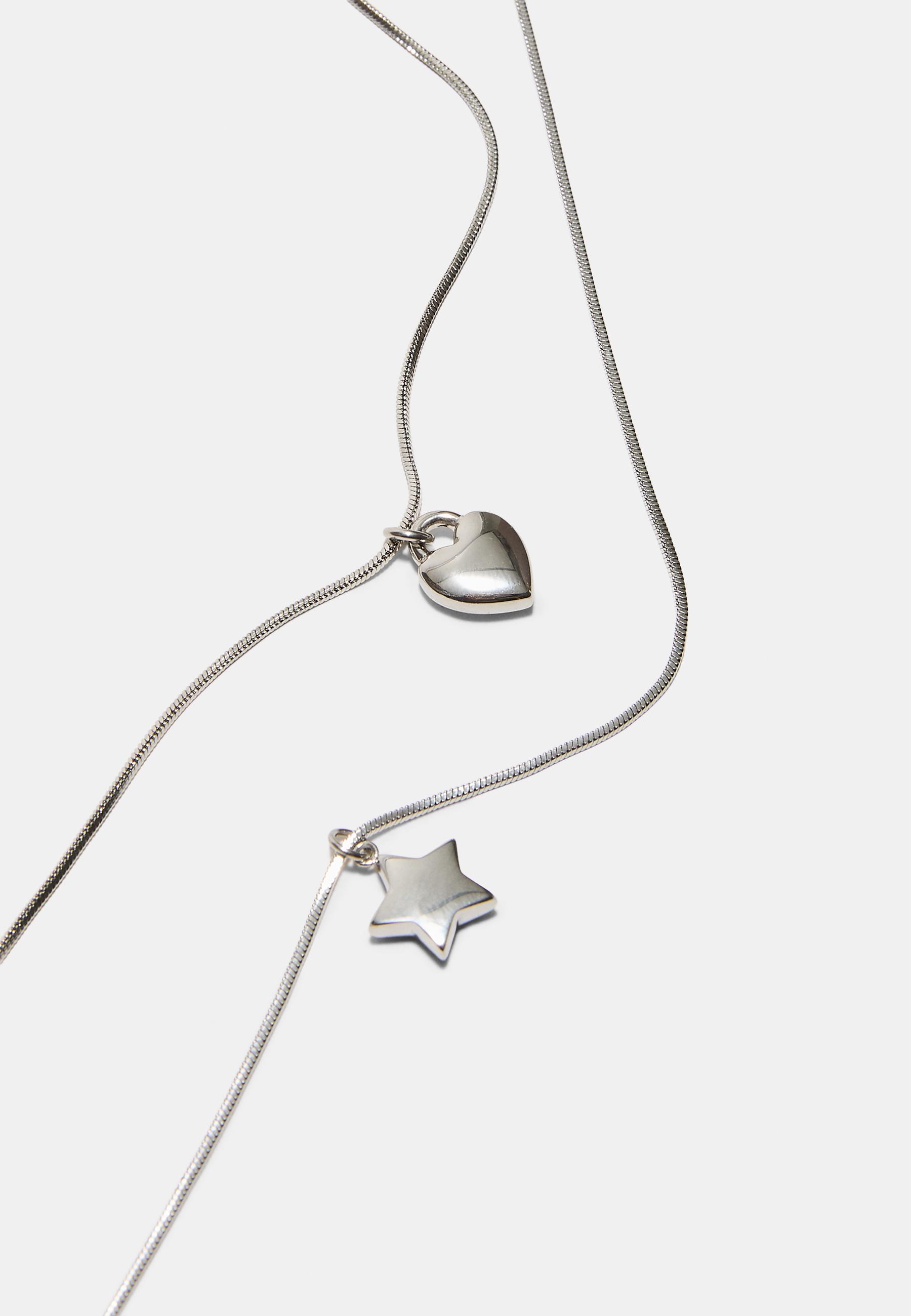 Set of 2 waterproof star & heart necklaces — Grey