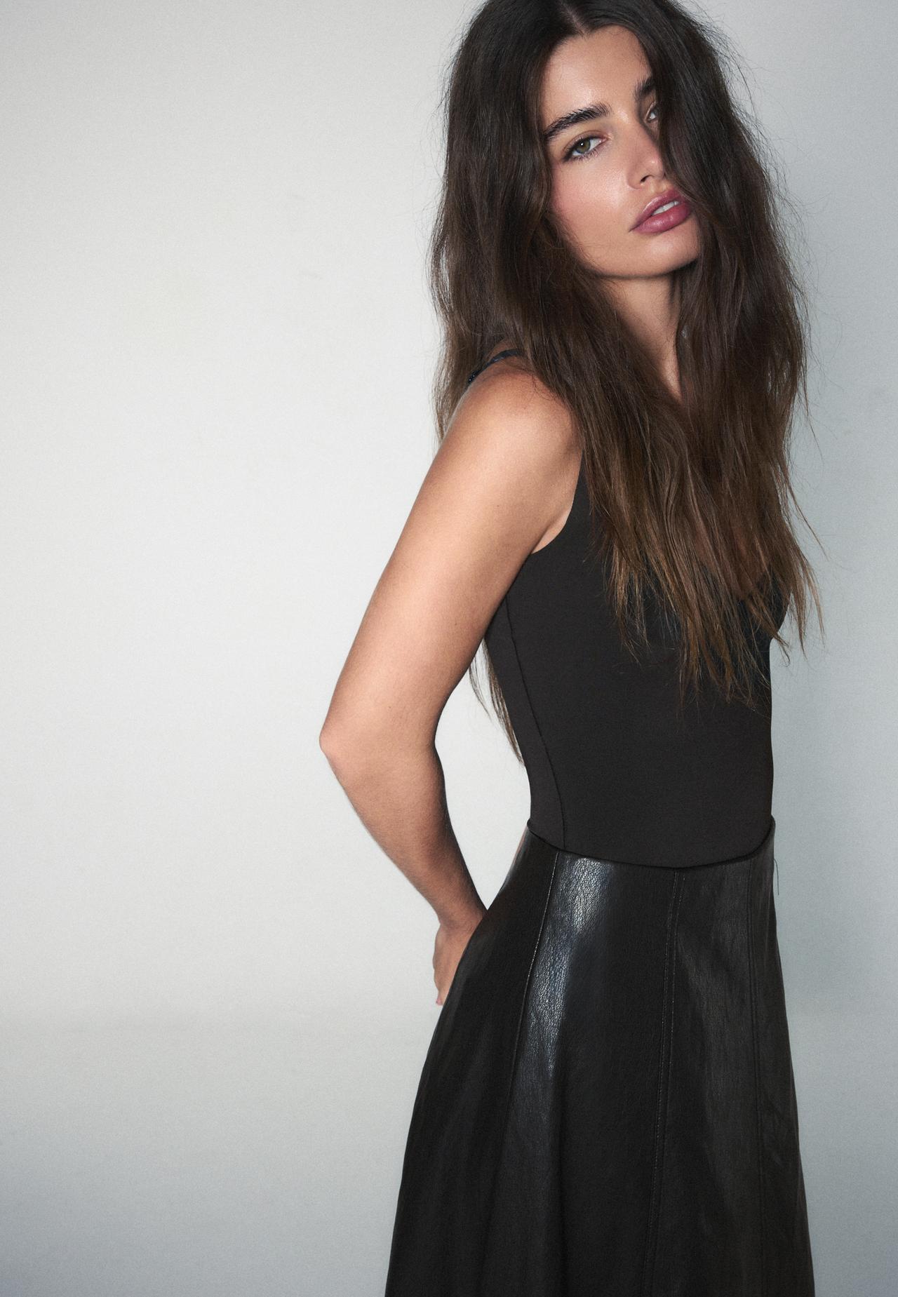 Leather effect flared midi skirt — Black
