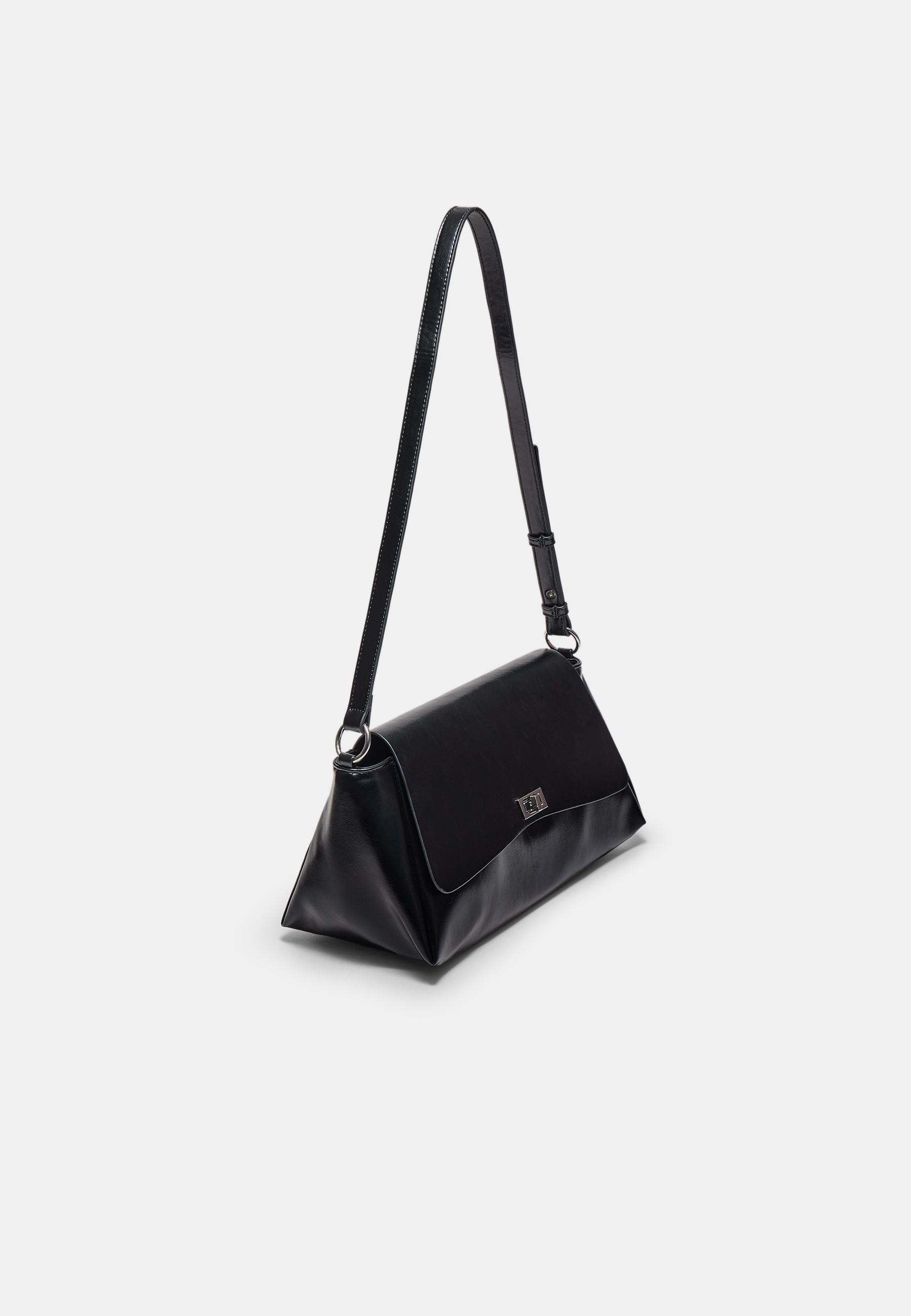 LARGE FLAP CROSSBODY BAG — Black