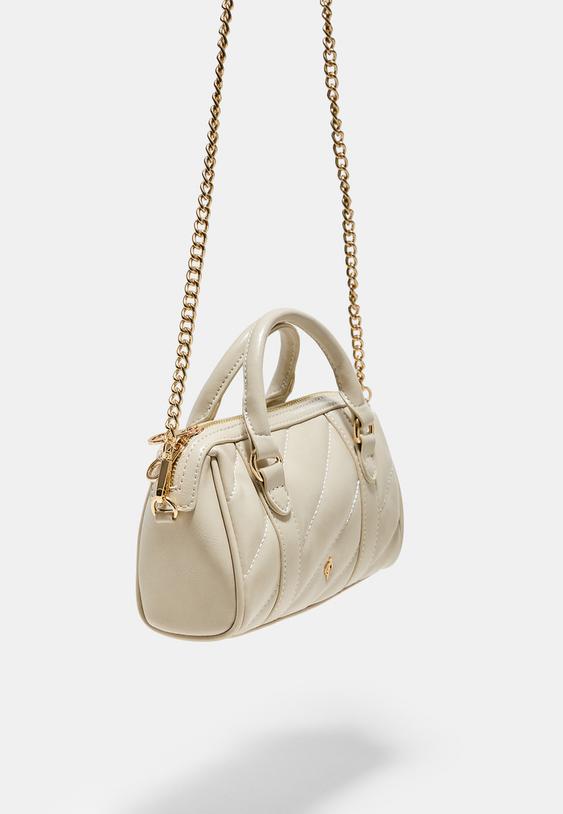 Stradivarius Quilted Bowling Bag Ecru Os