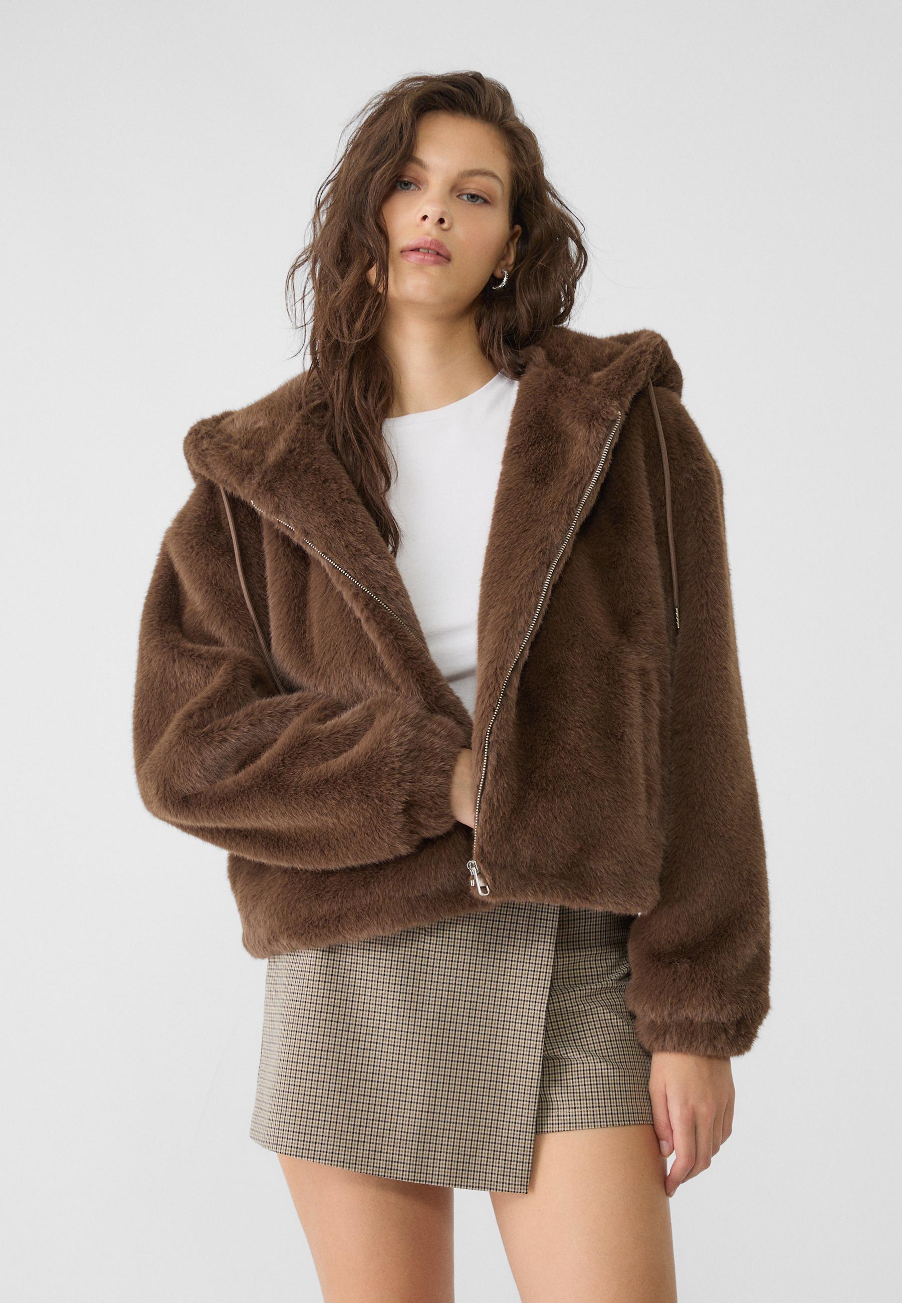 Faux fur hood fashion jacket