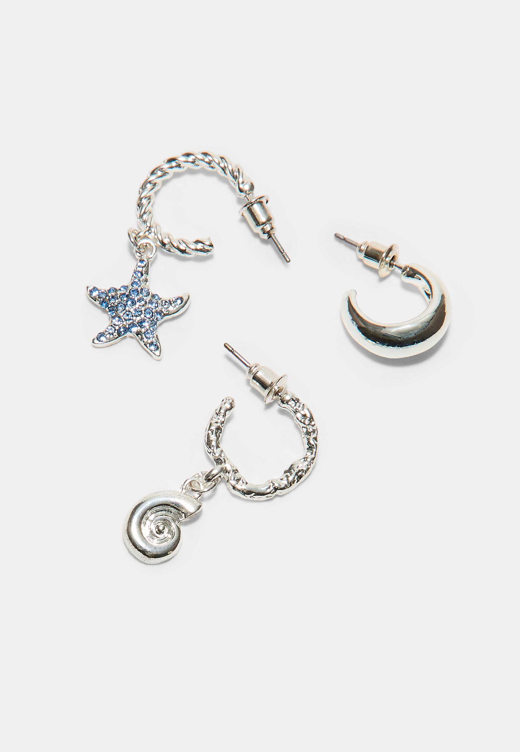 Set of 9 rhinestone starfish earrings — Grey