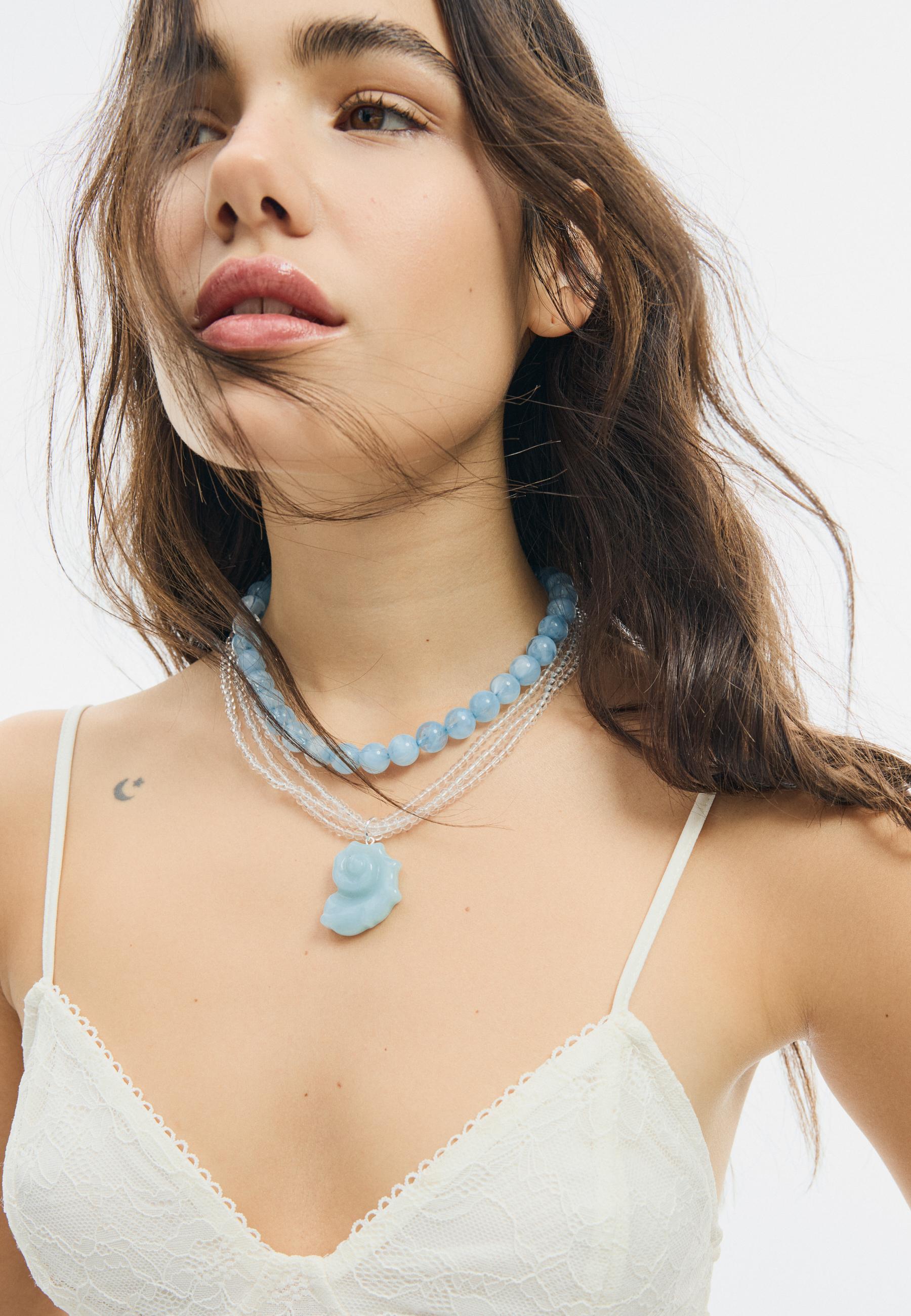 Set of 2 bead and seashell necklaces — Blue