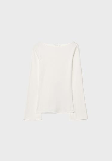 Flared sleeve basic T-shirt — Ecru 6