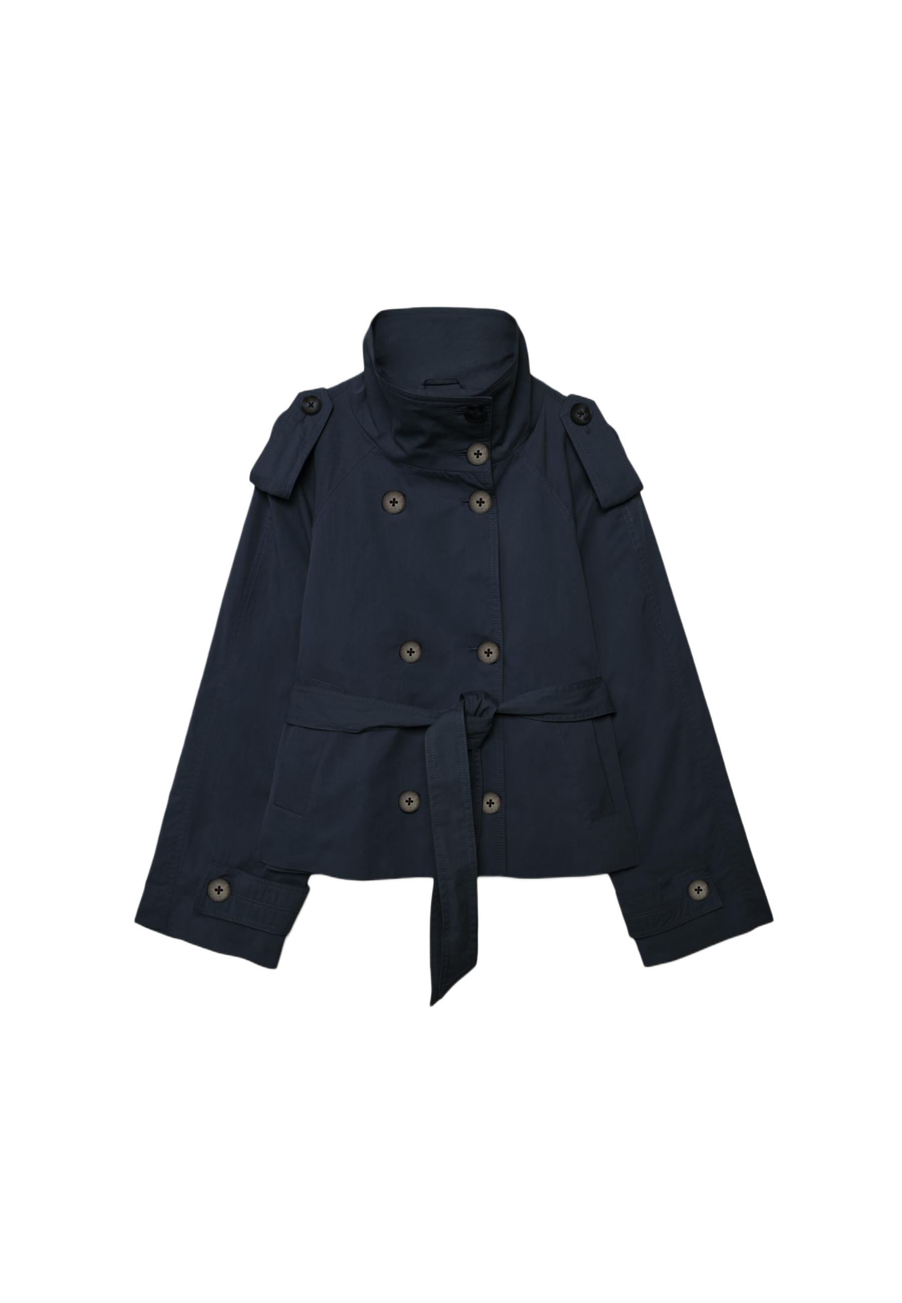 High neck belted trench coat — Dark blue