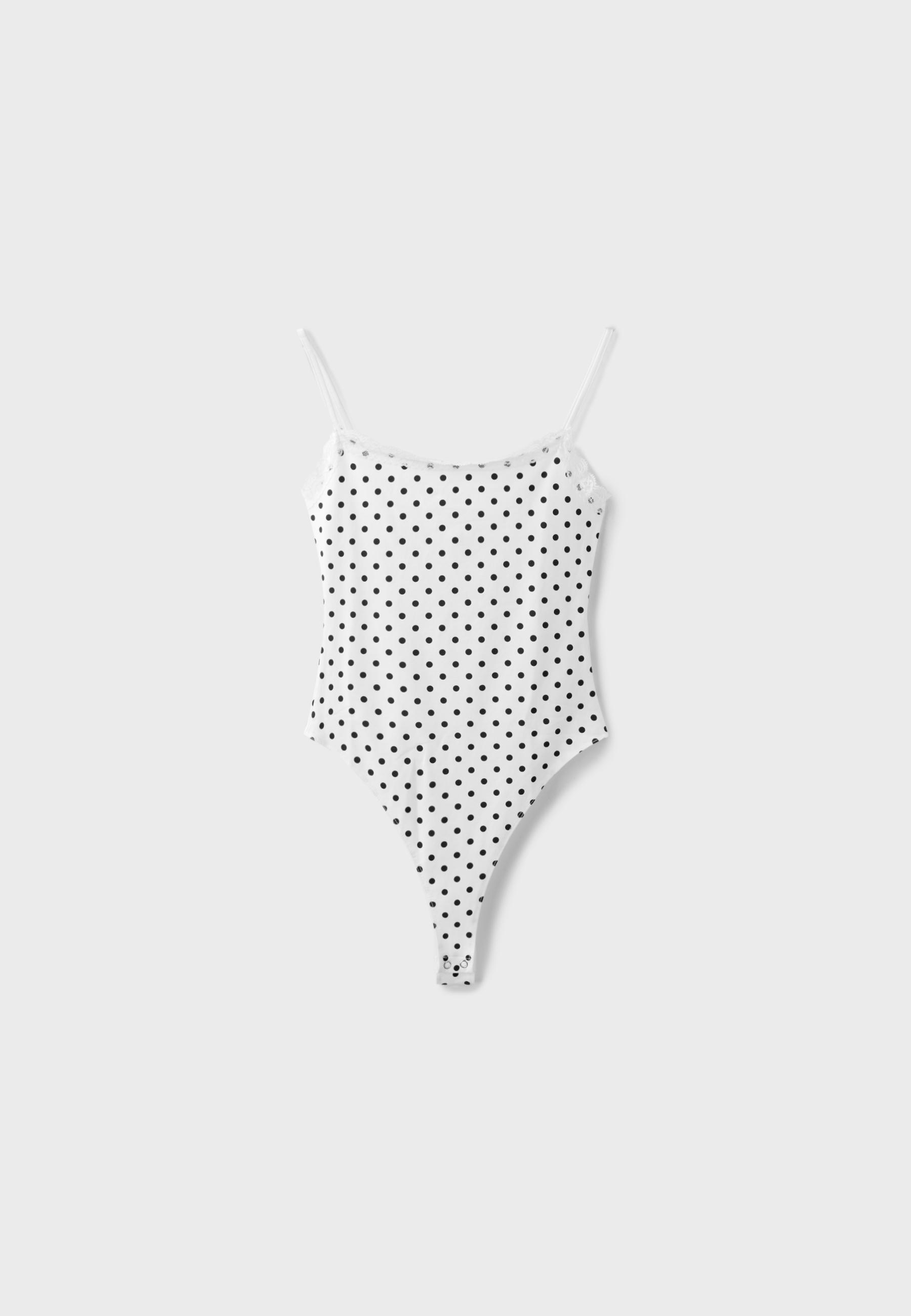 Bodysuit with blonde lace detail — GREY DENIM WASH