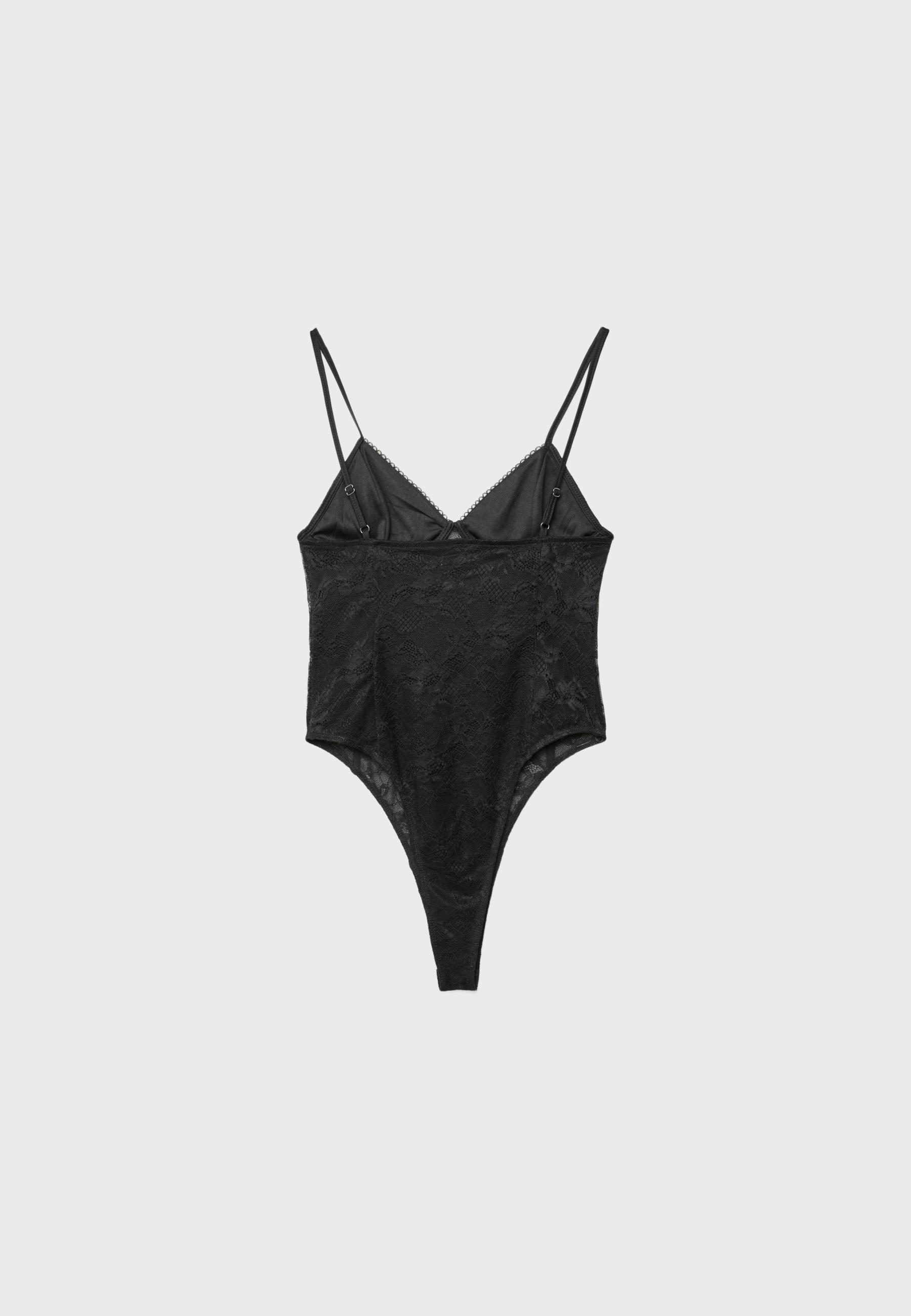 Lace strap bodysuit — Black